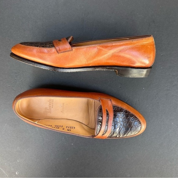 Allen Edmunds Avalon Two-Tone Loafers, Brown Leather w/ Embossed Croc, Size 6.5 - Picture 3 of 16